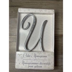Wedding Large U Silver Finish Monogram Initial Rhinestones Cake Topper